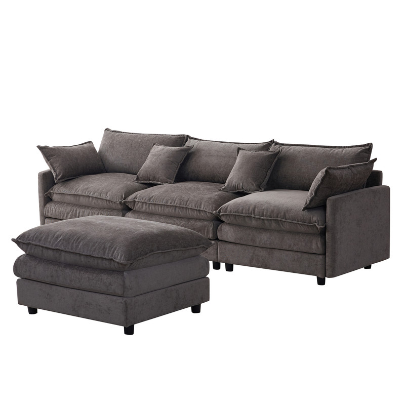 105" Modular Sectional Couch, 3-Seater Soft Chenille L-Shaped Sofa with Ottoman, Upholstery Sofa Couch with Pocket Coil & High-Density Foam for Living Room