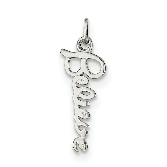 925 Sterling Silver Solid Polished Believe Pendant Necklace 22x9mm Wide Pendant for Women - .8 Grams