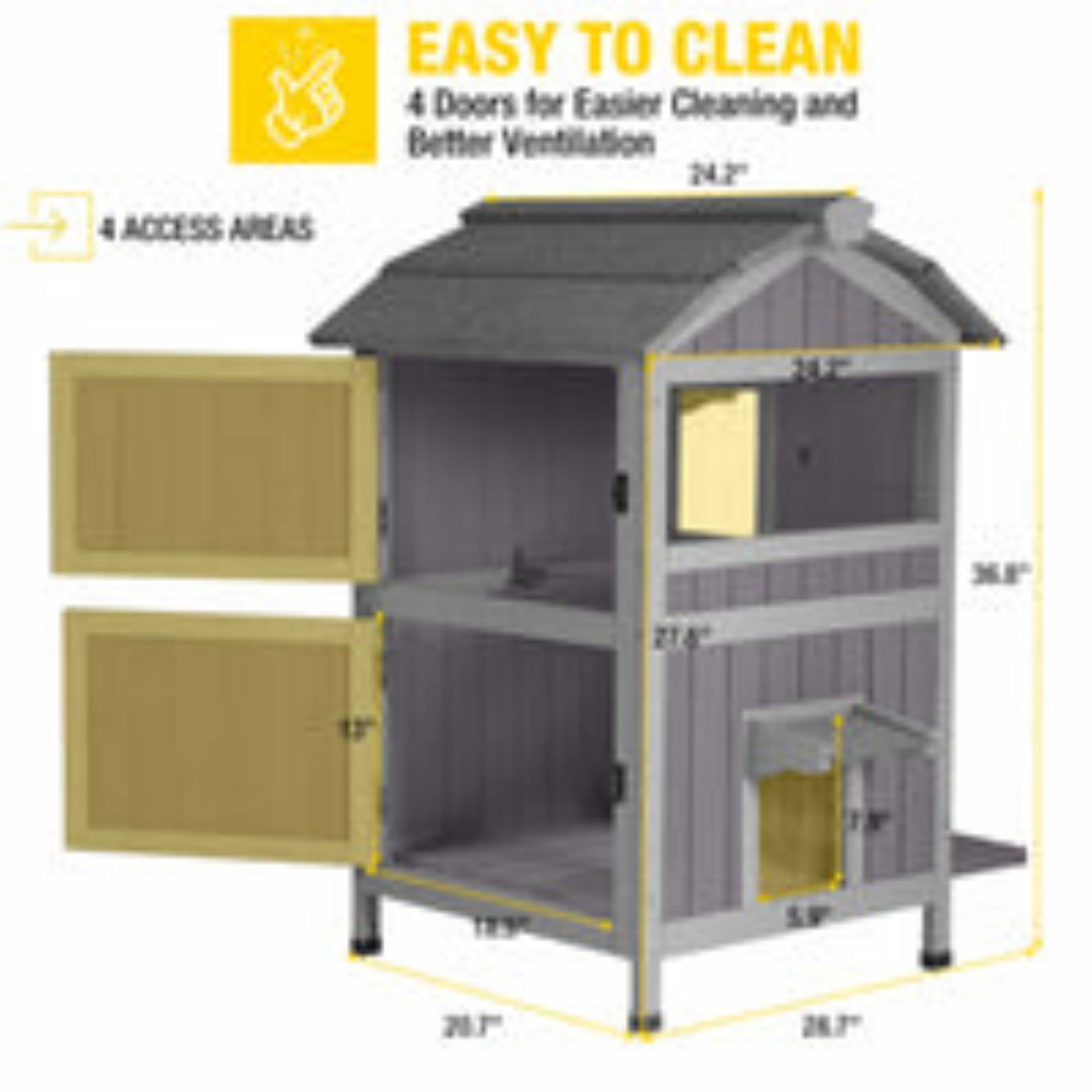 Aivituvin Outdoor Cat House Weatherproof, Feral Cat Shelter for Winter 2 Story Cat Condos Escape Doors with Balcony