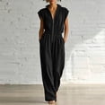 thumbnail image 4 of Womens V Neck Casual Dressy Jumpsuits Smocked Zip Up Sleeveless Wide Leg Jumpsuit Summer Teacher Work Outfit Black XL(XL), 4 of 7