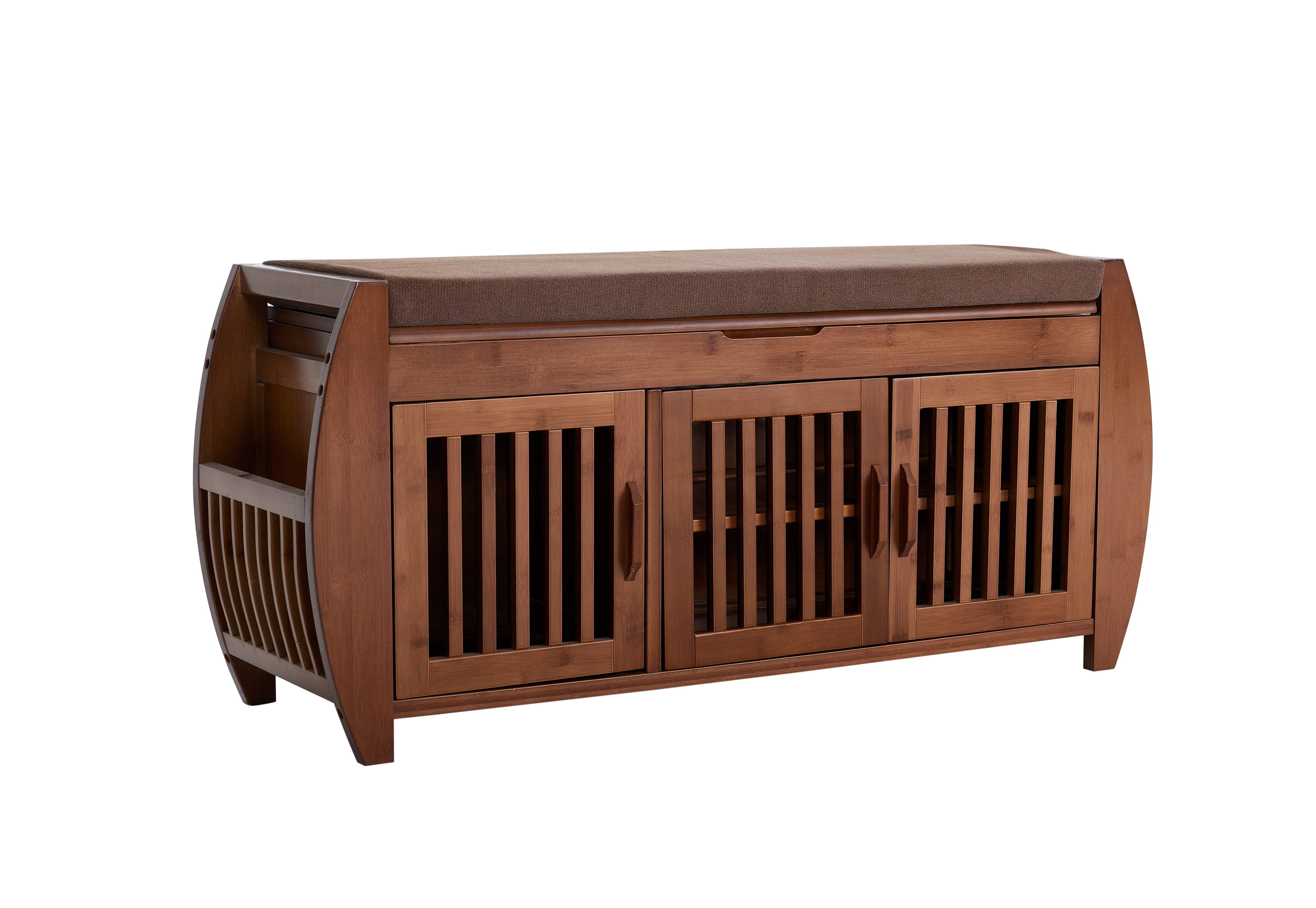 BALANBO 40” Shoe Bench with Lift Top Storage, Entryway Storage Bench with Cushioned Seat, Bamboo End of Bed Bench, Shoe Cabinet Bench with Hidden Storage Space, for Bedroom, Hallway(Brown)