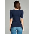 thumbnail image 3 of Emmalise Women's Slim Athletic Fit Vneck Tshirt Half Sleeves Top Jr Size (Navy, Large), 3 of 9
