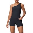 thumbnail image 3 of XUNKUSGA Workout Sets for Women Fashion One Shoulder Tops and High Waist Biker Shorts 2 Piece Sets for Women Soild Color Seamless Stretchy Matching Workout Sets,Black,M, 3 of 7