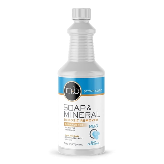 MB Stone Care - MB-3 Soap Mineral Deposit Film Remover (1 Quart / 32 fl oz (for Granite, Marble, Limestone, Travertine, Quartzite, Serpentine & Terrazzo)