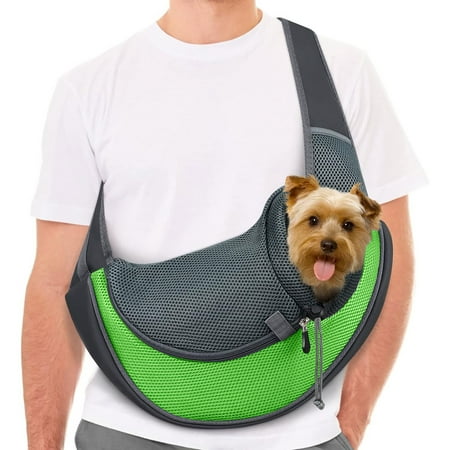 Pet Dog Sling Carrier Breathable Mesh Travel Safe Sling Bag Carrier For Dogs Cats - green