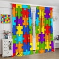 thumbnail image 4 of Puzzle Kitchen Curtains, Colorful Puzzle Pieces Fractal Children Hobby Activity Leisure Toys Cartoon Image, Window Drapes Set 2 Panels,55x63 Inches, 4 of 8