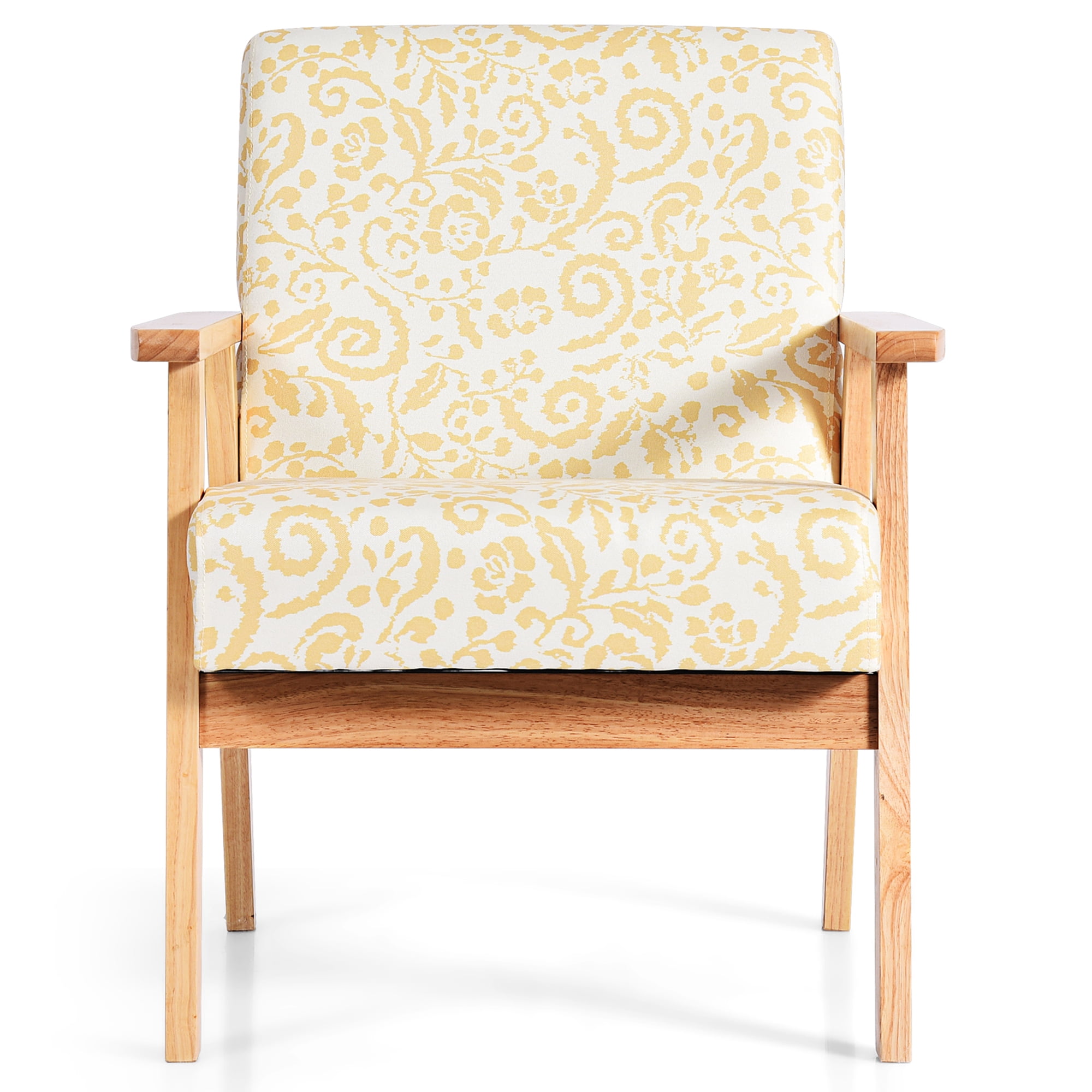 Gymax 2PCS Home Office Accent Armchair Upholstered Chair w/ Wooden Frame Yellow