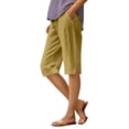 thumbnail image 3 of Lixiuxyad Bermuda Shorts For Women Linen Shorts Knee Length Elastic Waist Casual Summer Beach Comfy Pull On Shorts With Pockets Sizes S-5XL,Yellow, 3 of 6