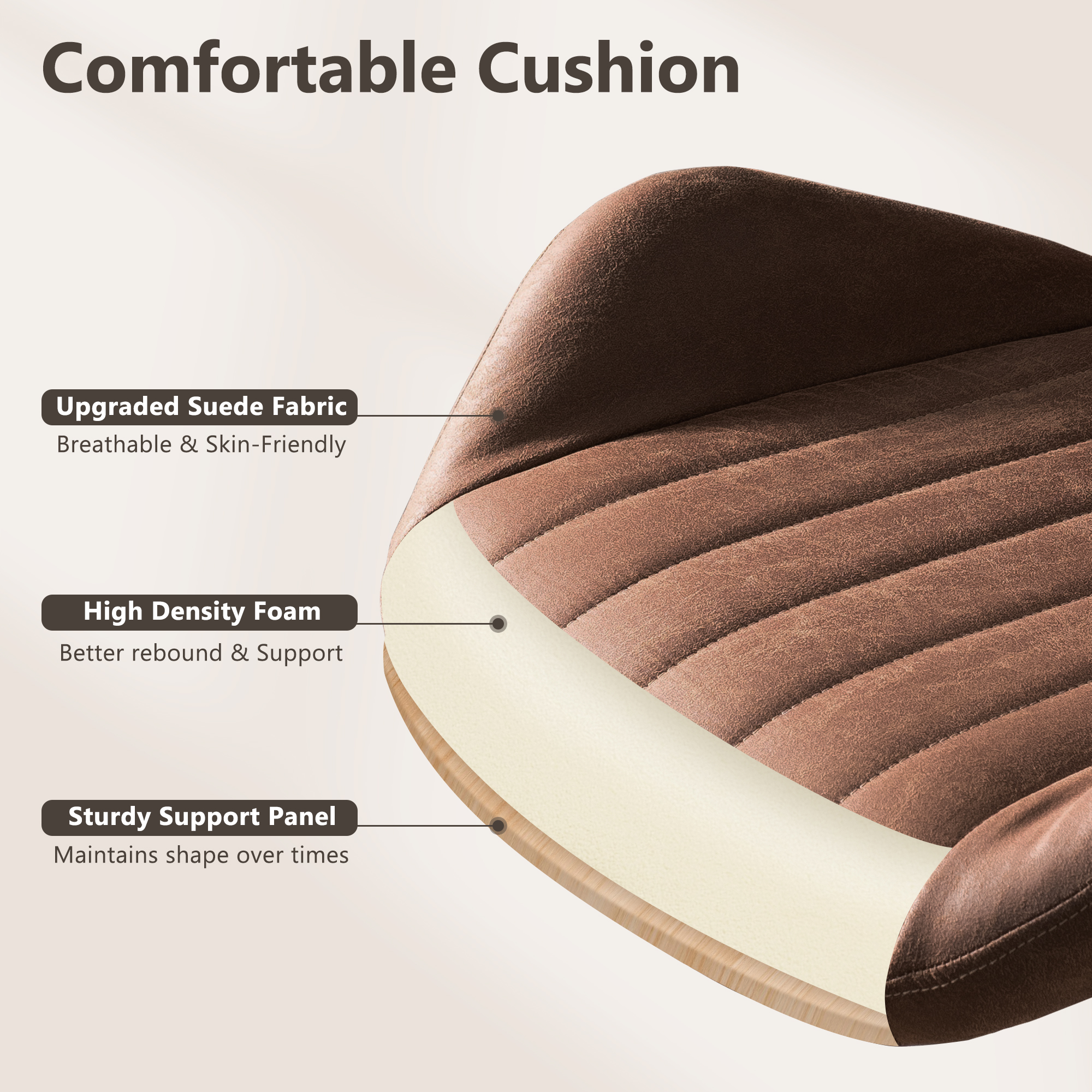 XIZZI Suede Fabric Desk Chairs for Executive or Home Office, Modern Ergonomic Computer Office Chair, Dark Brown