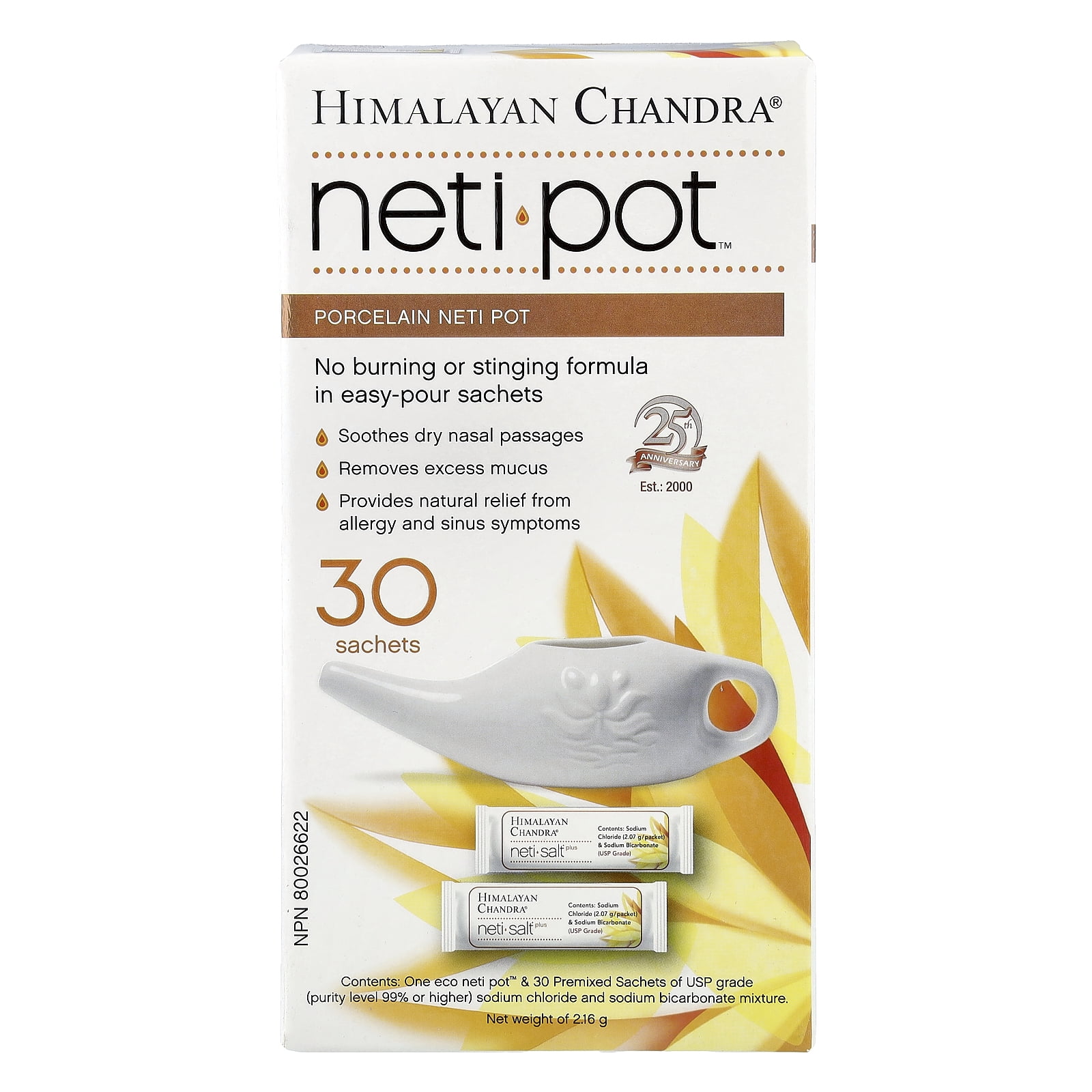 Himalayan Chandra Porcelain Neti Pot 30 Sachets HSA/FSA Eligible