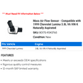 thumbnail image 2 of Mass Air Flow Sensor - Compatible with 1999 Chevy Lumina 3.8L V6 VIN K Naturally Aspirated, 2 of 2