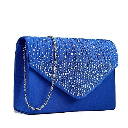 - Miss Lulu Ladies Diamante Clutch Evening Bridal Wedding Bag Handbag (Navy)