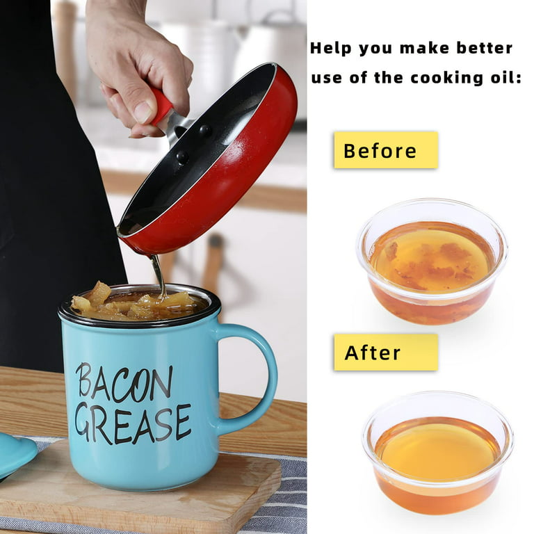 Ceramic Bacon Grease Container with Strainer, Cooking Oil Storage