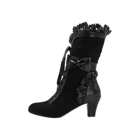 

Women s Mid Calf Boots Stiletto Lace Up High Heels Cowgirls Boots Western Bandage Riding Boots
