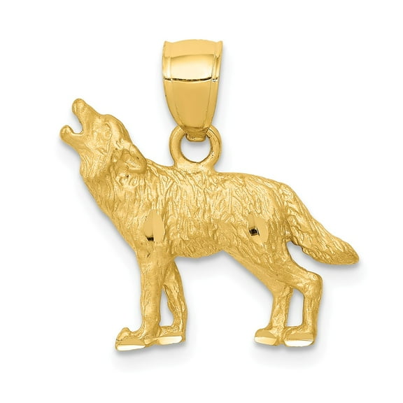 14k Yellow Gold Diamond-cut Wolf Pendant Charm