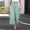 thumbnail image 3 of Women Striped Gingham Wide Leg Palazzo Pants Casual Lounge Cropped PJ Bottoms Comfy Cute Plaid Pants with Pockets Green XL, 3 of 6