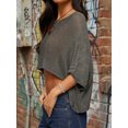thumbnail image 6 of LMLYSoH Women's Knit Sweaters Long Sleeve Round Neck Solid Color Pullovers Loose Fit Poncho Crop Tops, 6 of 9
