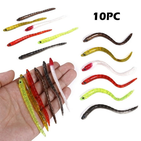 sdhkgrrt 6Pcs Fishing Lure Earthworm Soft Bait for Bass Trout Panfish Realistic Scented Worm Lure with Sharp Hooks Durable Soft Plastic Bait for Freshwater Saltwater Fishing
