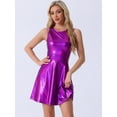 thumbnail image 3 of DARING DIVA Metallic Round Neck High Waist Fit and Flare Dress XS Dark Purple, 3 of 6