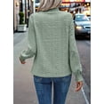 thumbnail image 5 of Womens Eyelet Mock Neck Long Sleeve Shirts Top Dressy Casual Trendy Business Stretch Hollow Out Tee Green S, 5 of 7