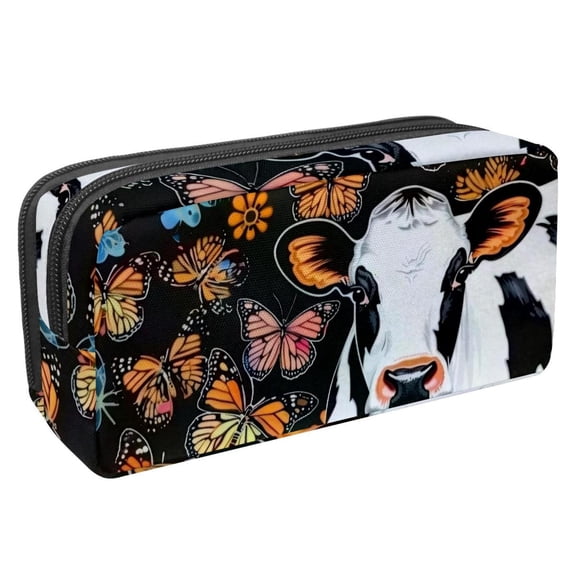 MUOOUM Pencil Case, Butterfly Pattern and Cow Large Capacity Pencil Pouch Stationery Pen Bag