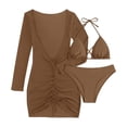 thumbnail image 4 of EGNMCR Bikini Set Women's Solid Bikini Strap Bikini Deep V Split Swimsuit Set Three-piece Swimming Suit, 4 of 9