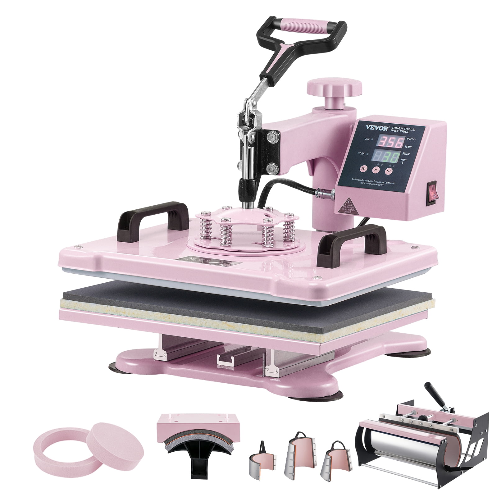 VEVOR Heat Press Machine, 12 x 15 inch, 8 in 1 Heat Transfer Machine with 6-30 oz Tumbler Press, 360° Swing Away T-Shirt Pressing, Digital Precise Control, for T-Shirts/Mugs/Hats/Plates, Pink