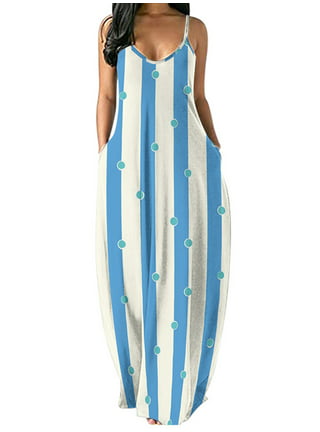 Capreze Nightgowns Dress for Women Sleepshirt Spaghetti Strap Pajama Shirt  Soft Sleep Dress Striped Pocket Loungewear Nightshirt Size S-2XL 