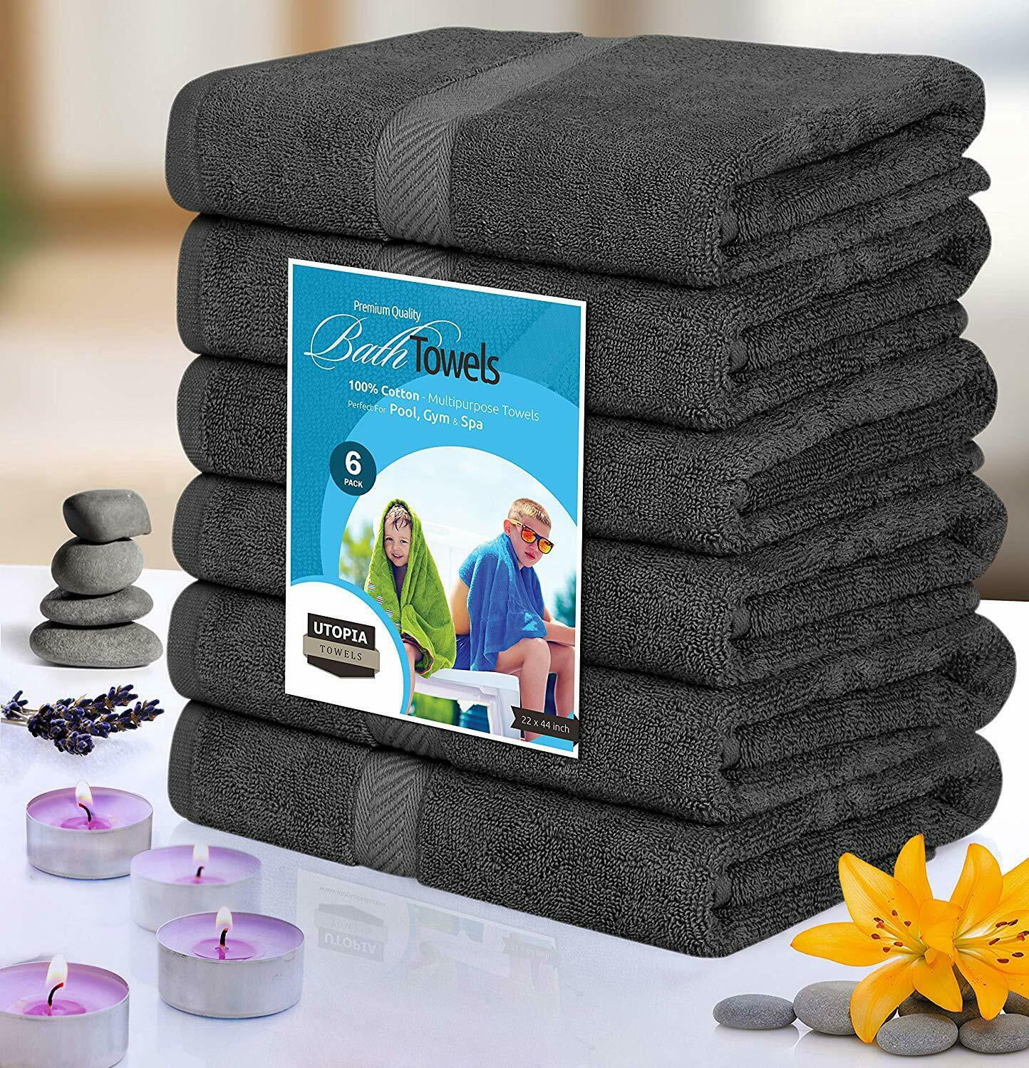 Pack 6 Cotton Bath Towels 22x44 Inch Super Absorbent  For Pool Spa