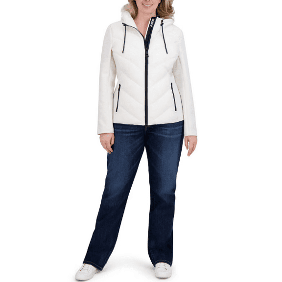 DKNY Women's Light Weight Puffer Coat White Small