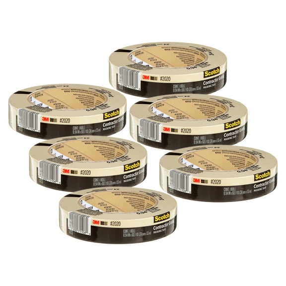 Scotch Contractor Grade Masking Tape, 0.94 in x 60.1 yd (24mm x 55m), Pack of 6