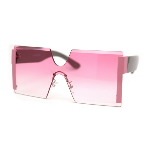 80s' Geometric Square Shield Rimless Sunglasses Pink Grey Pink
