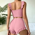 thumbnail image 6 of LEKEK Pajamas for Women Set Ribbed Ruffle Cute Cami Pajama Set Crop Tops and Shorts Slim Fit Solid Lounge Wear Summer Soft 2 Piece Sleepwear, 6 of 6