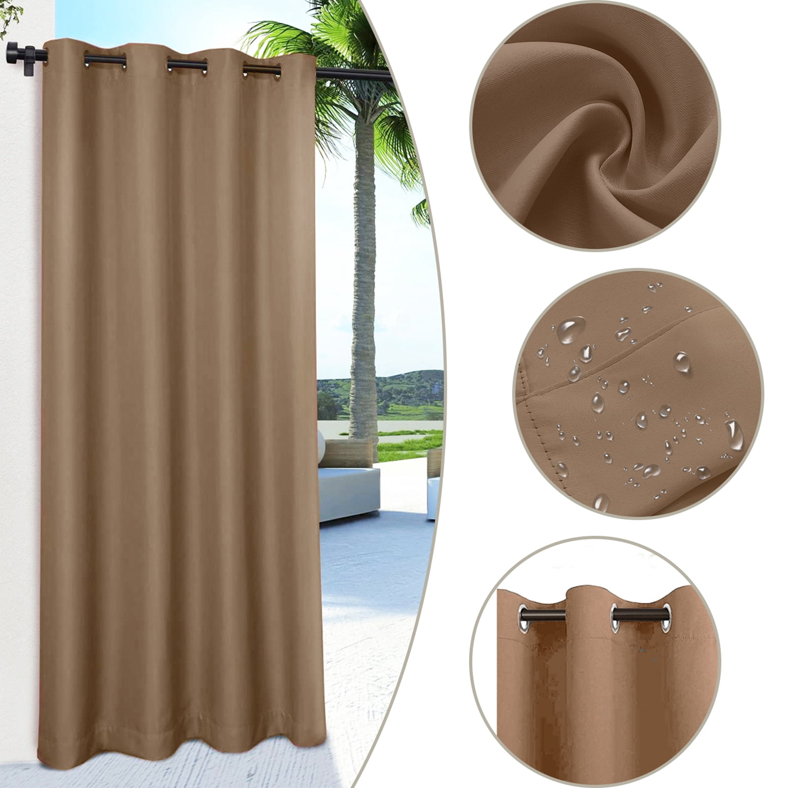 SHANNA Indoor/Outdoor Curtains - Grommet Top Waterproof Windproof Privacy Blackout Drapes for Garden Porch Gazebo Patio, Brown, 52*108 in, 4 Panel