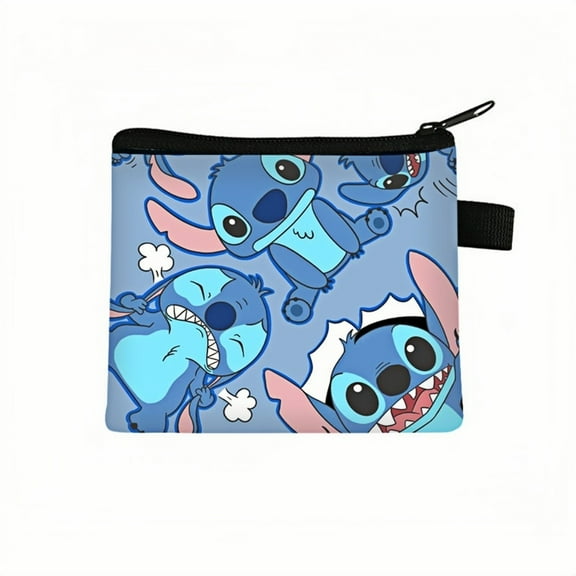 2-Pack Stitch Kawaii Anime Mini Wallet Set -Zippered Coin Purse & Polyester Card Holder