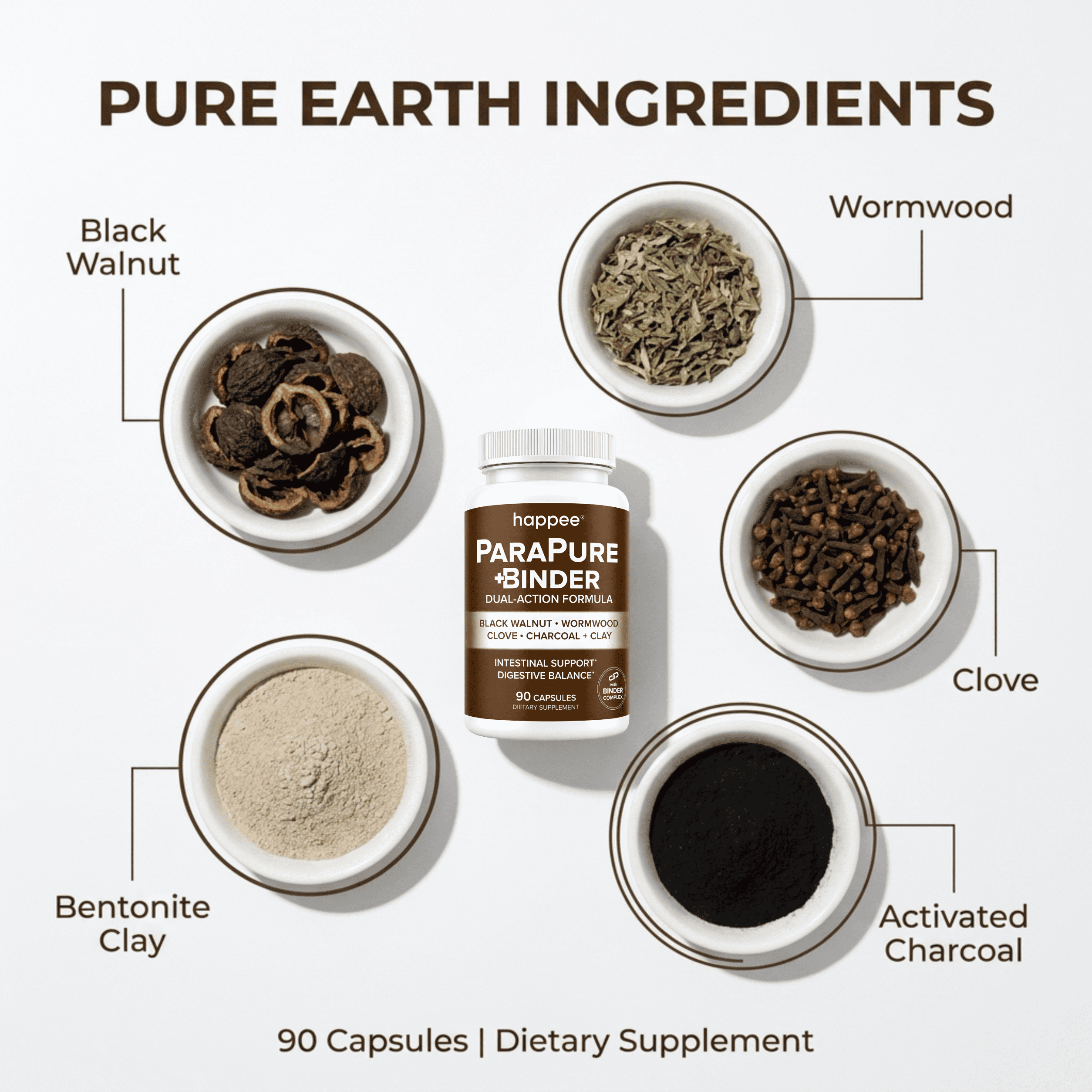 Happee Parasite Cleanse with Binder - Black Walnut & Charcoal for Digestive Support - 90 Capsules
