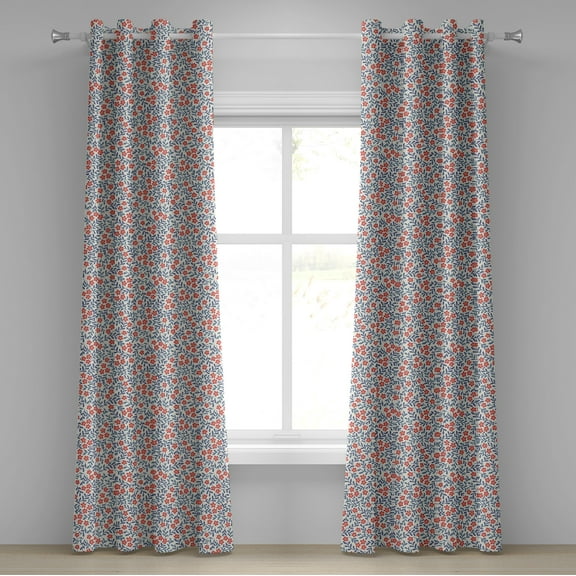 Ambesonne Floral Grommet Curtain, Spring Imagery Vintage, 50" x 96", Cadet Blue Coral Cream
