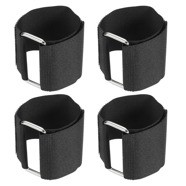 Attaches de Câble Réutilisables 1 Pieds x 2 Pouces, Sangles de Crochet et Boucle Réglables Cordon de Fixation en Nylon Polyvalent, Noir 4 Pack