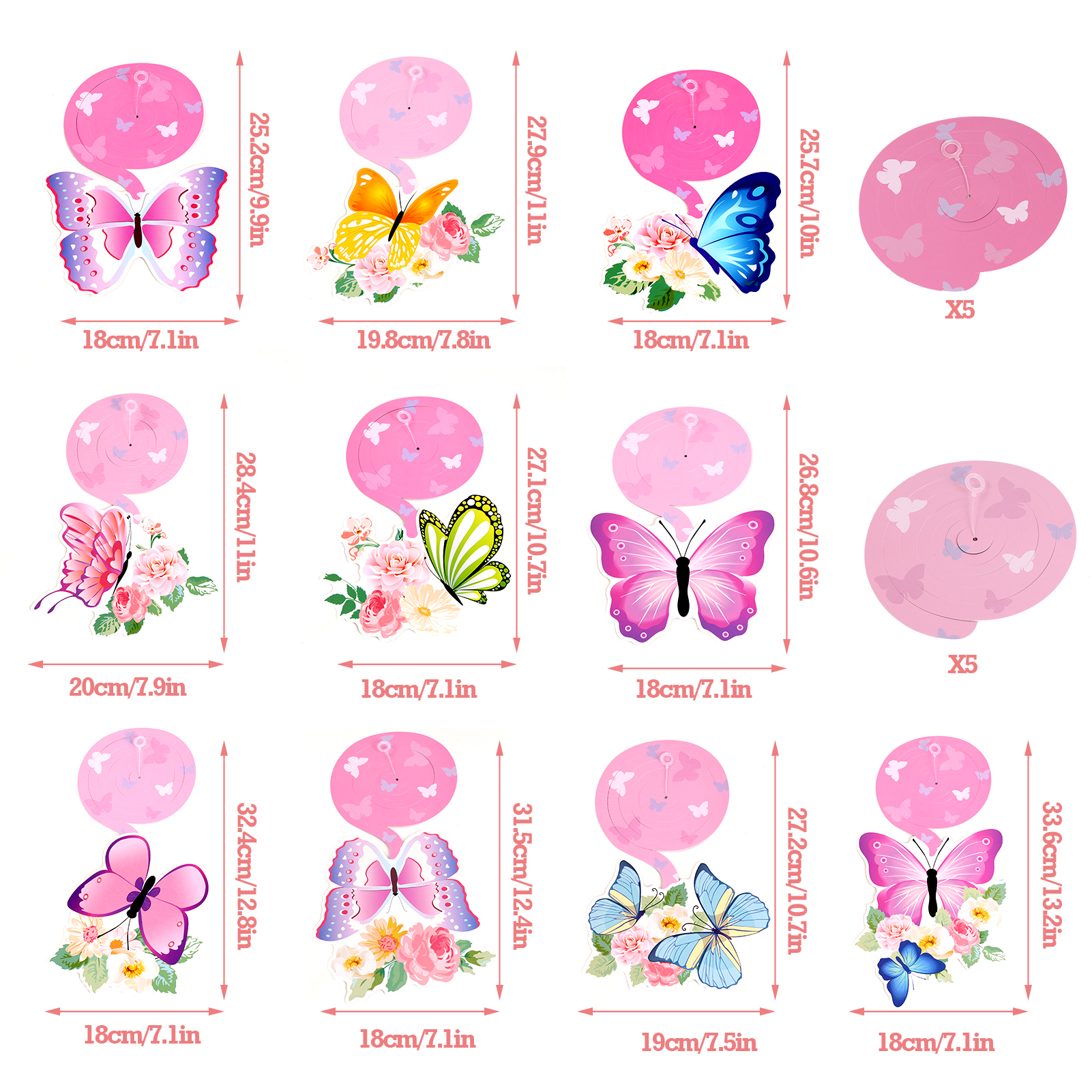 Easy Joy 22pcs Butterfly Birthday Decorations with Banner Hanging Flowers Paper Swirls for Pink Party Decoration