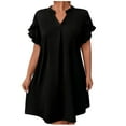 thumbnail image 2 of Summer Dresses for Women SawvnmWomen's Fashion V-neck Solid Color Short Sleeve Pleated Layered Hem Leaf Sleeve Dress Gift for Women, 2 of 6
