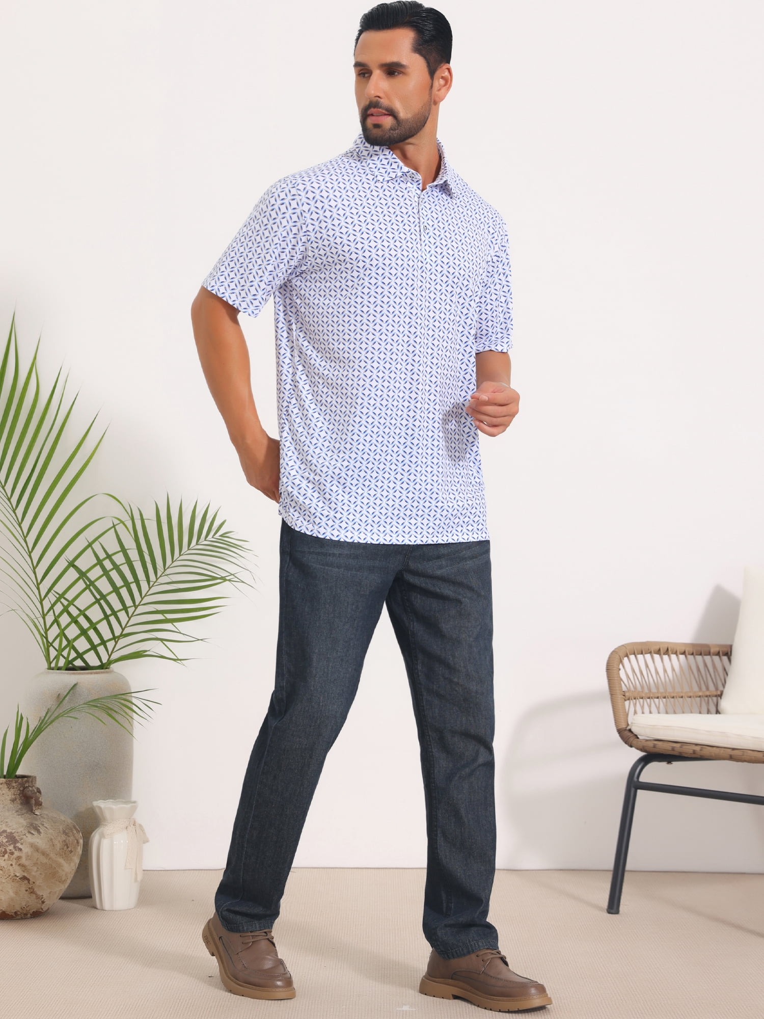 DARING DIVA Men's Printed Short Sleeve Lightweight Breathable Polo Shirts XL Blue