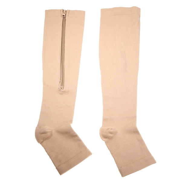 Calcetines deportivos de media pantorrilla con soporte para rodilla y cremallera, color piel, XXL