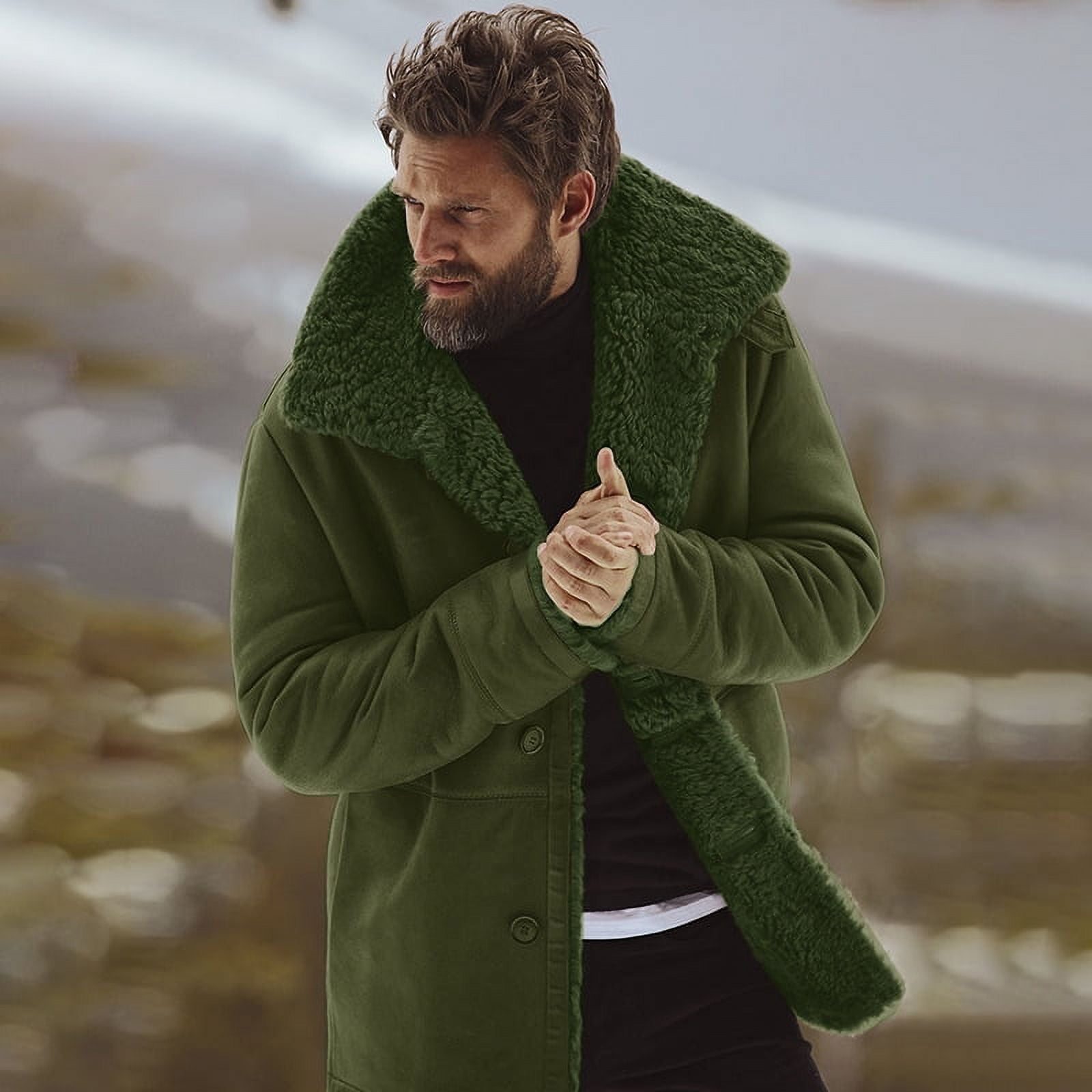 Jacket Coat Jacket LEZMORE Lapel Furry Men\'s Cuff Winter M-3XL Coat Heavy Warm
