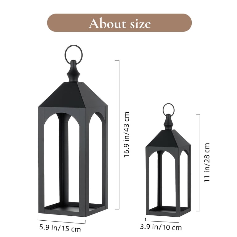 Nuptio Black Metal Pillar Candle Holder Lantern Set Of 2 photo 8
