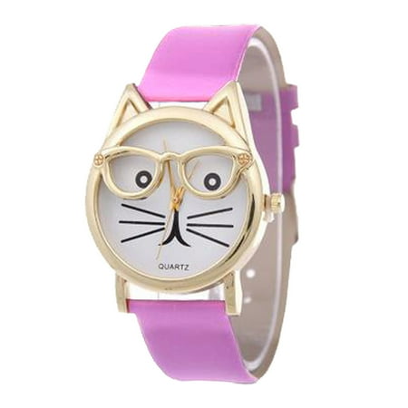 - Cool Kitty Cat with Glasses Purple Band Cat Lovers Novelty Watch-214-PU