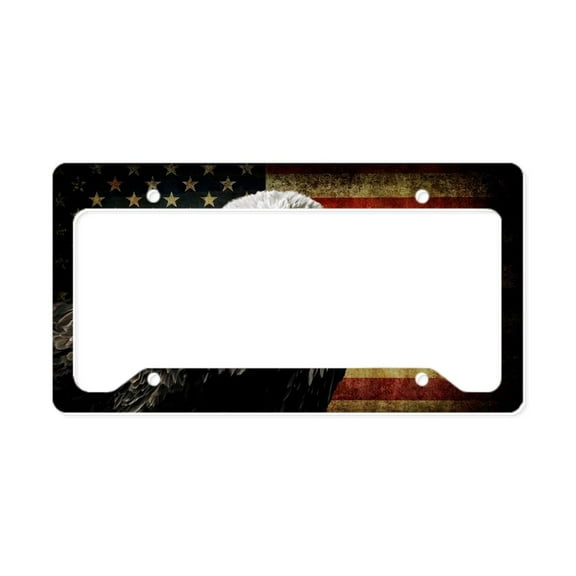 CafePress - Bald Eagle And Flag License Plate Holder - Aluminum License Plate Frame, License Tag Holder