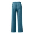 thumbnail image 3 of Zszcpp Men'S Linen Pants Trendy Solid Full Length Loose Button Pocket Drawstring Beachwear Trousers Casual Trouser, 3 of 4