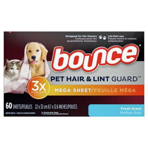 2X - Bounce Pet Hair & Lint Guard Mega Dryer Sheets - Fresh 60 ct