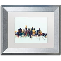 Trademark Fine Art "Los Angeles CA Skyline Blue" Canvas Art by Michael Tompsett, White Matte, Silver Frame