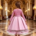 thumbnail image 5 of VBEWZET Toddler flower girl dress, long lace sleeve satin bow gown, kids formal flower girl dresses for wedding birthday party Pink 13-14 Years, 5 of 9